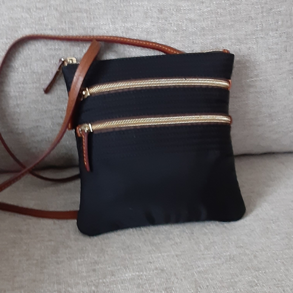 Dooney & Bourke Black Crossbody Bag with Brown Straps